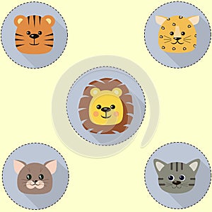 A set of icons in the circle of a cat, a tiger, a lion, a leopard .