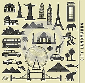 Set icons of the city landmark world