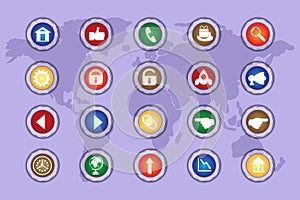 A set of icons on colored buttons with transparent elements. Part 4