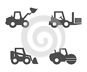 Set of icons of construction equipment. Filled silhouette