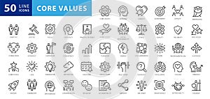 Set of icons core values. 29 vector images with editable stroke.