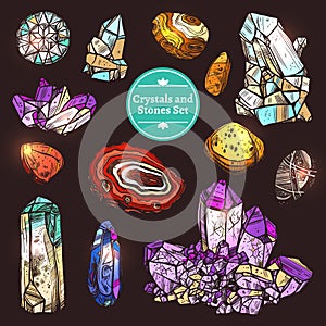 Set Of Icons Crystals Stones