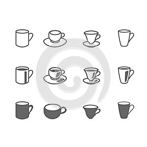 set of icons cups and mugs for tea and hot drinks