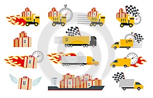 A set of icons delivery logistics. Various options. The subject of parcel deliveries