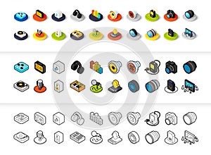 Set of icons in different style - isometric flat and otline, colored and black versions