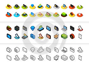 Set of icons in different style - isometric flat and otline, colored and black versions