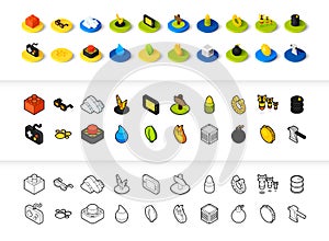 Set of icons in different style - isometric flat and otline, colored and black versions