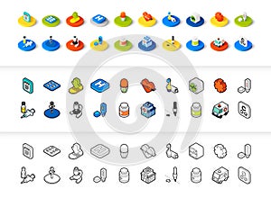 Set of icons in different style - isometric flat and otline, colored and black versions