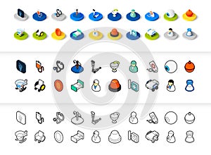 Set of icons in different style - isometric flat and otline, colored and black versions