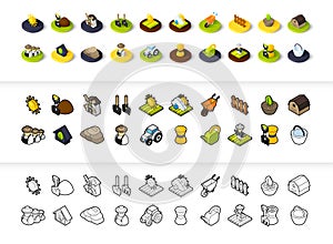 Set of icons in different style - isometric flat and otline, colored and black versions