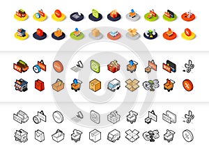 Set of icons in different style - isometric flat and otline, colored and black versions