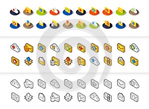 Set of icons in different style - isometric flat and otline, colored and black versions