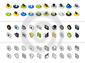 Set of icons in different style - isometric flat and otline, colored and black versions