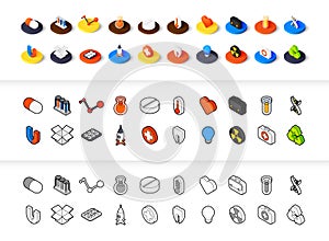 Set of icons in different style - isometric flat and otline, colored and black versions