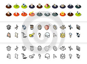 Set of icons in different style - isometric flat and otline, colored and black versions