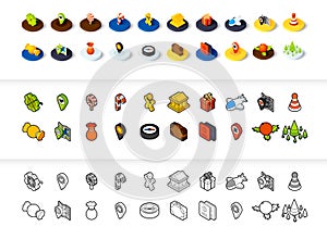 Set of icons in different style - isometric flat and otline, colored and black versions