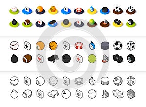 Set of icons in different style - isometric flat and otline, colored and black versions