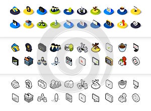 Set of icons in different style - isometric flat and otline, colored and black versions