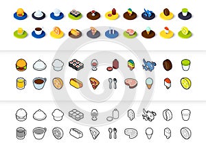 Set of icons in different style - isometric flat and otline, colored and black versions