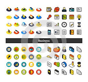 Set of icons in different style - isometric flat and otline, colored and black versions