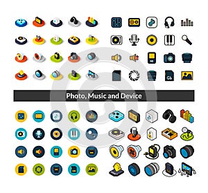 Set of icons in different style - isometric flat and otline, colored and black versions