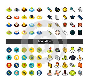 Set of icons in different style - isometric flat and otline, colored and black versions