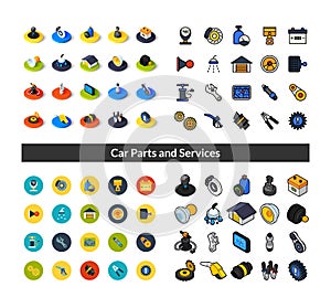 Set of icons in different style - isometric flat and otline, colored and black versions