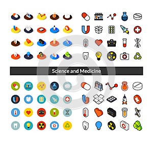 Set of icons in different style - isometric flat and otline, colored and black versions