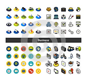 Set of icons in different style - isometric flat and otline, colored and black versions