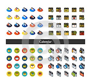 Set of icons in different style - isometric flat and otline, colored and black versions