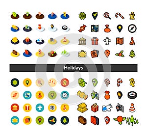 Set of icons in different style - isometric flat and otline, colored and black versions