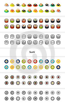 Set of icons in different style - isometric flat and otline, colored and black versions