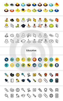 Set of icons in different style - isometric flat and otline, colored and black versions