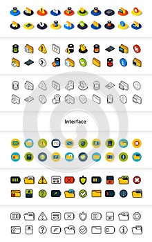 Set of icons in different style - isometric flat and otline, colored and black versions