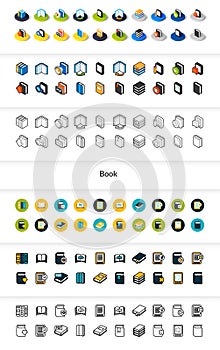 Set of icons in different style - isometric flat and otline, colored and black versions