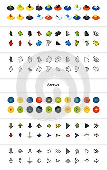 Set of icons in different style - isometric flat and otline, colored and black versions