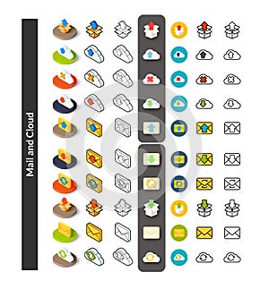 Set of icons in different style - isometric flat and otline, colored and black versions