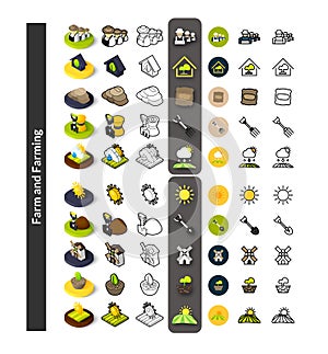 Set of icons in different style - isometric flat and otline, colored and black versions