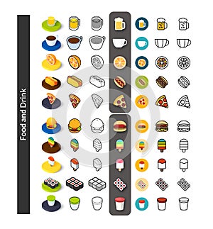 Set of icons in different style - isometric flat and otline, colored and black versions