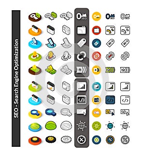 Set of icons in different style - isometric flat and otline, colored and black versions