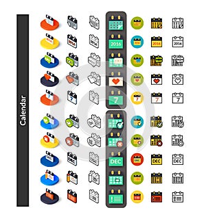 Set of icons in different style - isometric flat and otline, colored and black versions