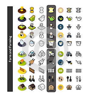 Set of icons in different style - isometric flat and otline, colored and black versions