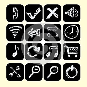 Set icons drawn chalks style, vector illustration.