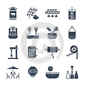 Set of icons drinks and beverages production