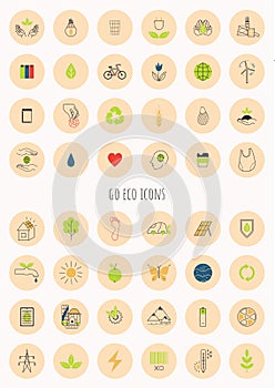 Set of icons. Environmental Protection. Reasonable consumption and a zerowaste lifestyle. Vector. Flat style.