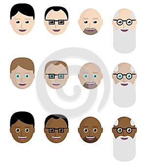 Set of icons, the faces of Asians, Europeans, Africans. Flat style. photo