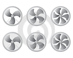 Set of icons fan. Ventilation airflow vector.