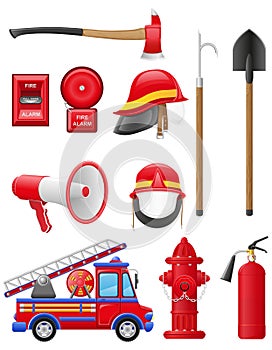 Set icons of firefighting equipment