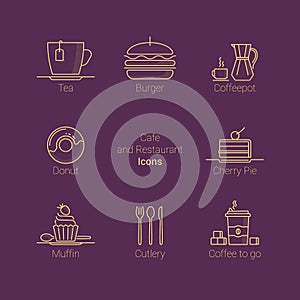 Set of icons with food and drinks for restaurants and cafes.