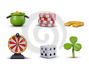 Set of icons for gambling business, St. Patrick Day theme. Decorative elements for spring event